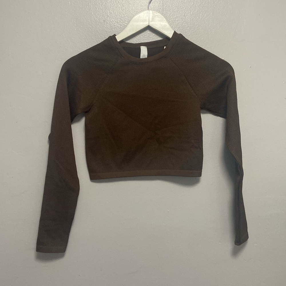 Aerie  woman offline NWT brown long sleeve crop top size small